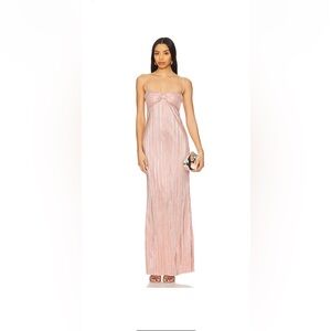 Lovers + Friends Maya Gown Pink Metallic Pleated Maxi Dress Size M